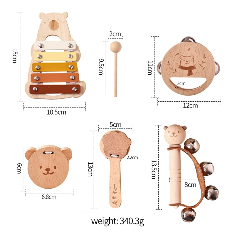 5pc ensemble Montessori jouets bébé musique jouets Instrument de musique en bois jouets éducatifs bébé 0 3 ans jouets ours Xylophone jouets cadeaux