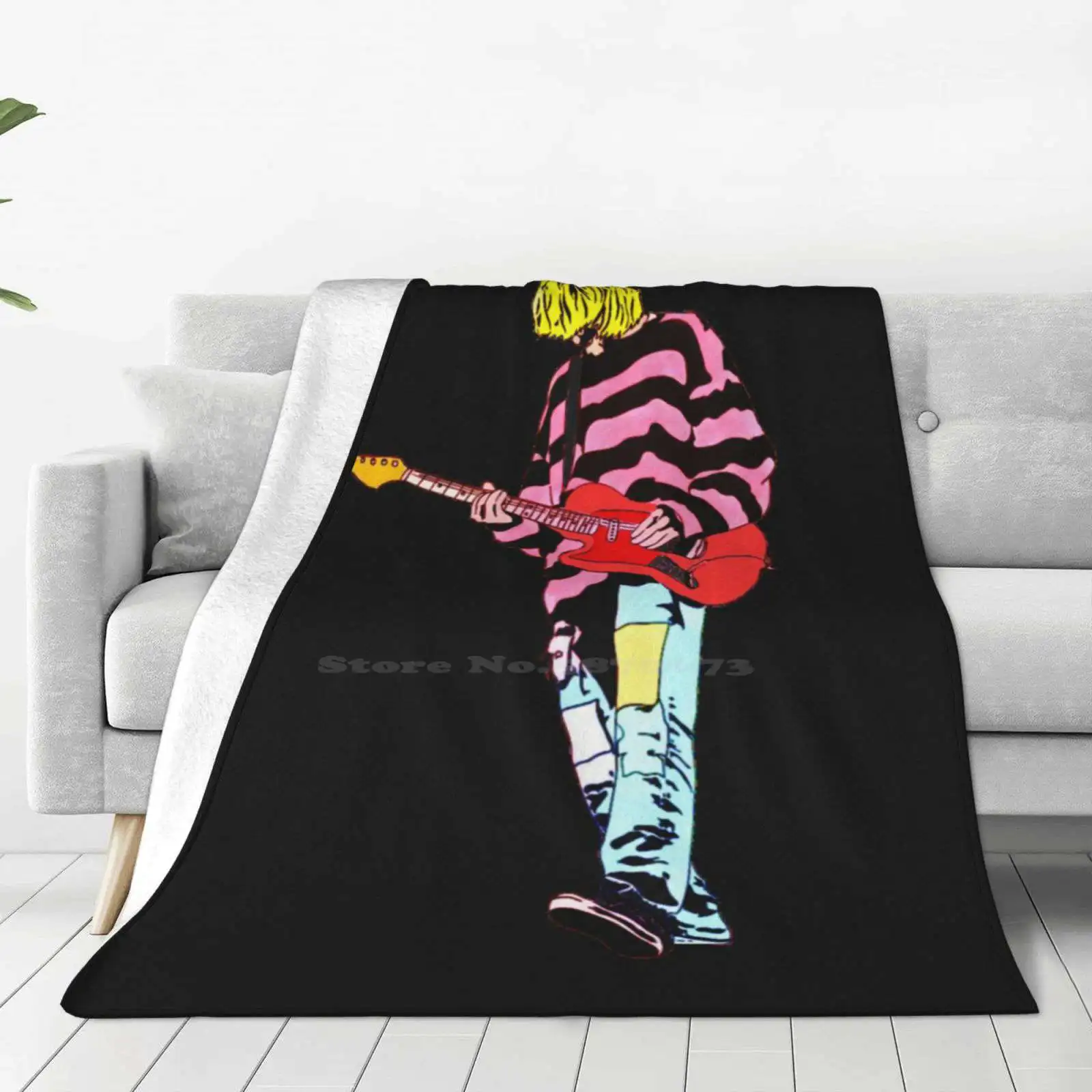 Artistic Modern Pop Portrait Design All Sizes Soft Cover Blanket Home Decor Bedding Grunge Music 90S Guitar Alternative Seattle