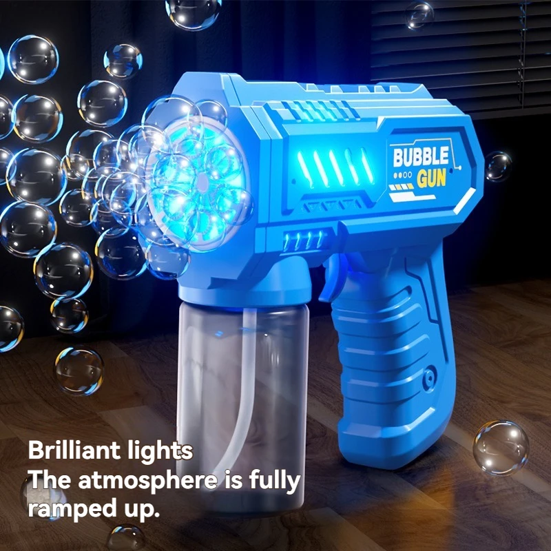 

Six hole electric bubble gun with light, automatic bubble gun, children's soap bubble toy, outdoor summer game