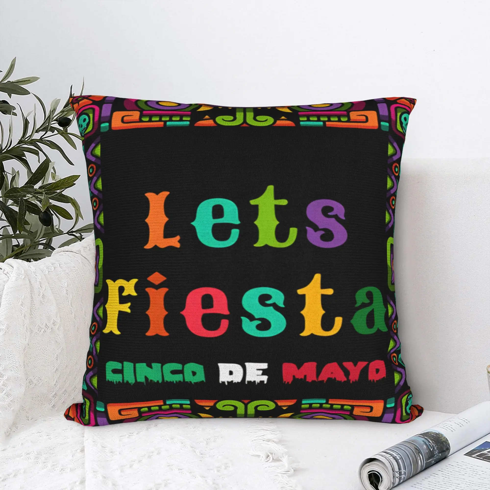 Let's FIESTA Party Printed Pillow Cover Mexican Amigo Cinco De Mayo Sombrero Morden Pillow Case For Living Room Sofa Soft Gift