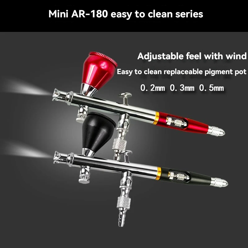Model Coloring Craft Repair Spray Pen 0.3mm Upper Pot Double Action with Wind Adjustable Easy To Clean Spray Paint Pen AR-180