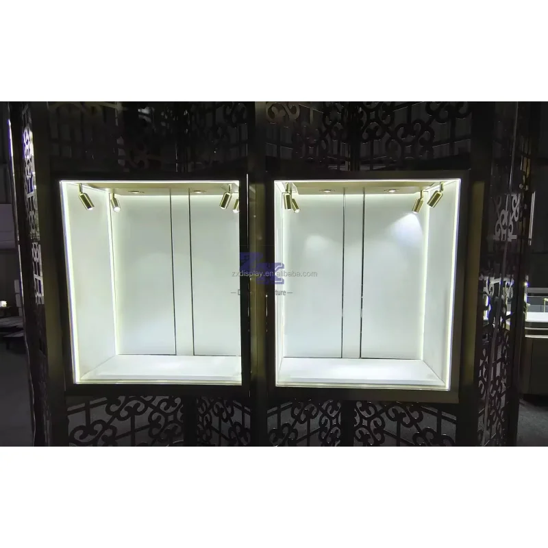 custom.Popular Design Led Window Wall Display Glass Cabinet showcase Jewellery Shop