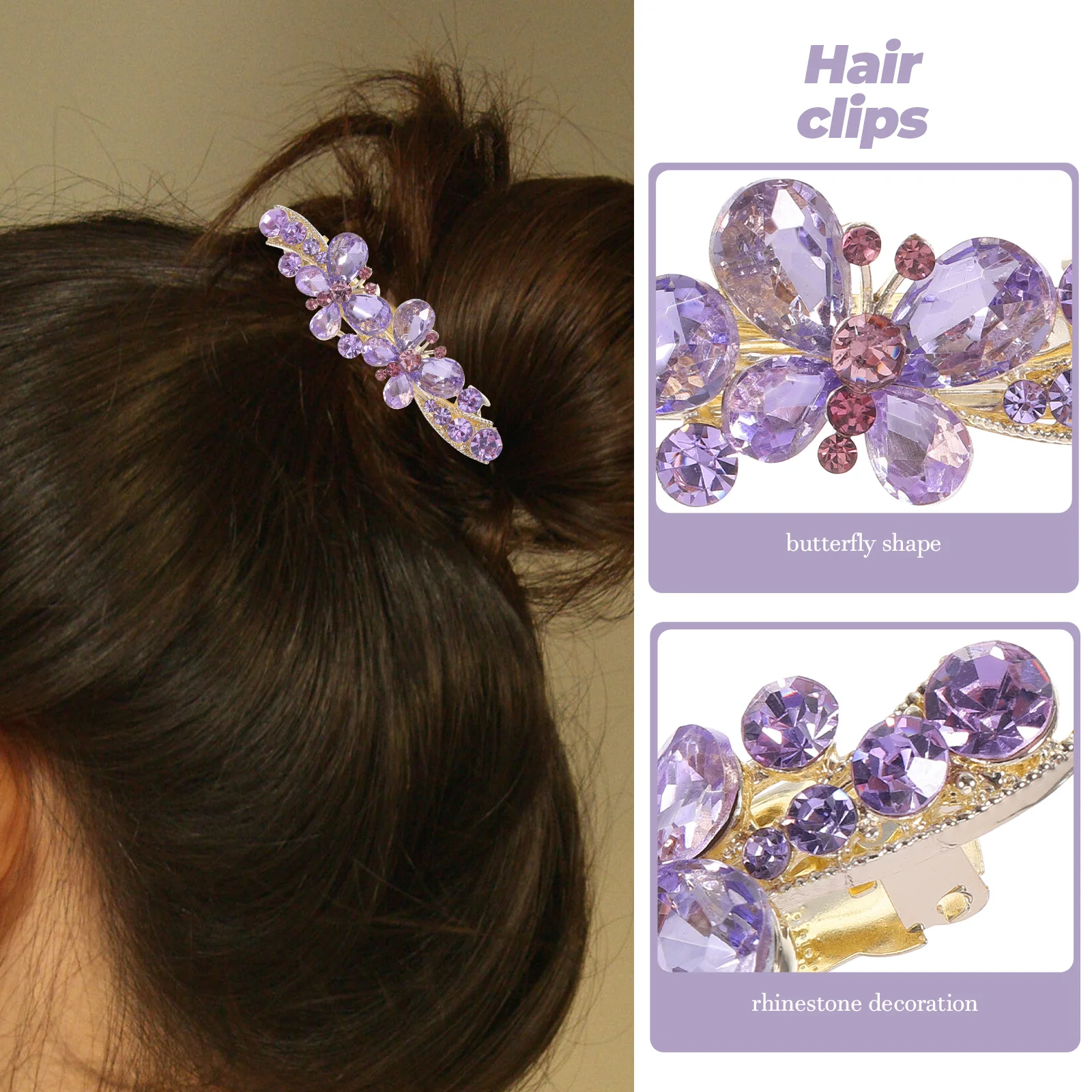 

Butterfly Rhinestone Clip Women Spring Hairpin Stylish Fashionable Accessories Durable Metal Hairpin For Thin Hair Vintage Hair