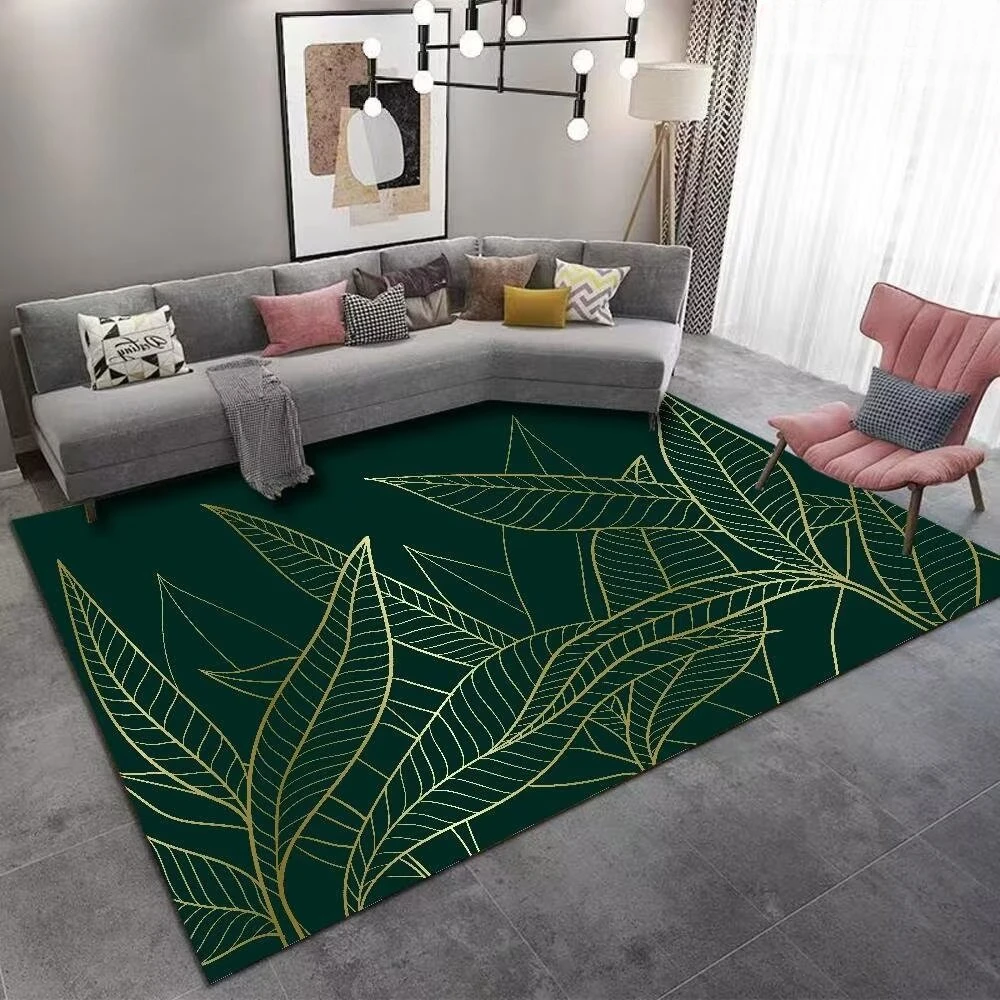 Light Luxury Home Decorative Carpet Living Room Gold Leaves Rugs for Bedroom Decor Large Area Rug Easy Cleaning Sofa Table Mat