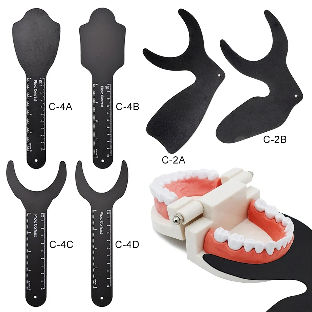 6pcs Dental Orthodontic Black Background Photo Image Contrast Board Oral Cheek Plate with Scale Mark Autoclavable Dentist Tools