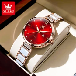 OLEVS-Montre Originale pour Femme, Céramique, Bracelet en Acier Inoxydable, Marque de Luxe, Élégante, Ensemble de Montre-Bracelet pour Femme