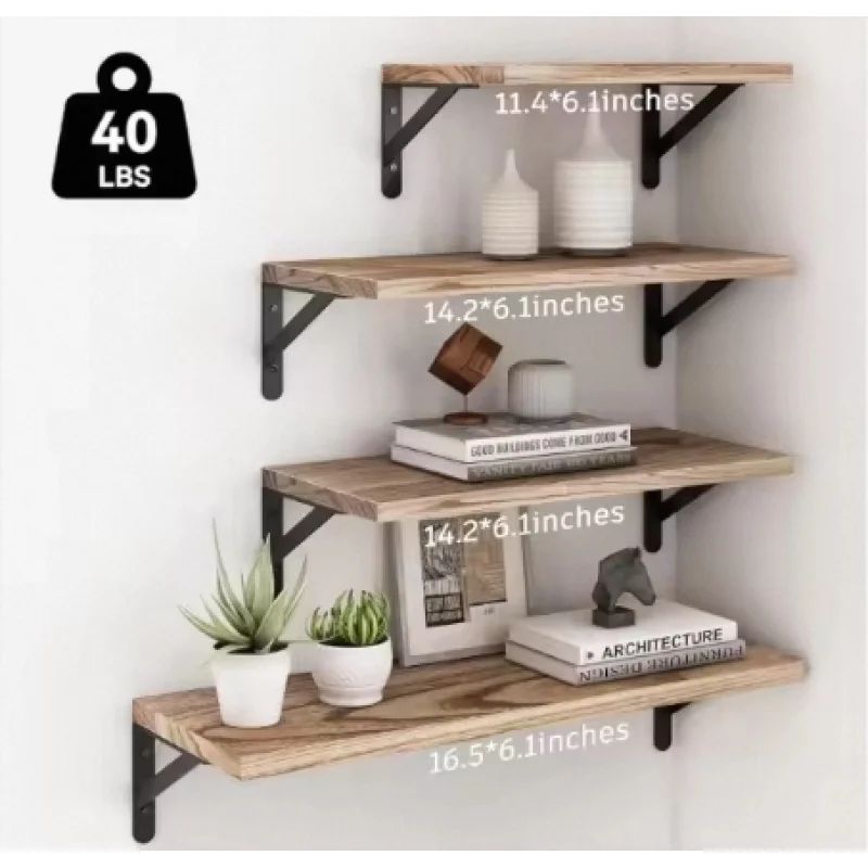 custom.Set of 4 Carved Wood Wall Hanging Storage Display Racks Multi-functional Bathroom Shelf Bag Storage Living Room