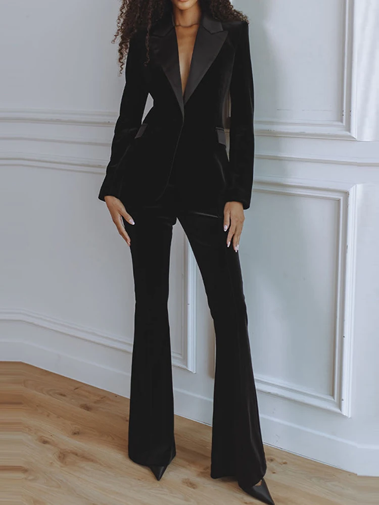 Autumn and winter new suede long sleeved professional casual suit set British style commuting party two-piece set