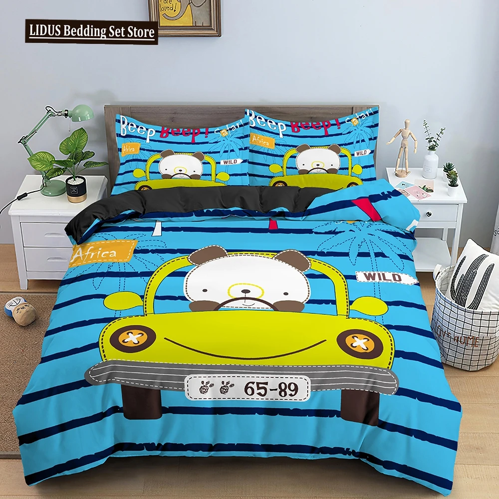 

Cartoon Bear And Car Bedding Set Boys Girls Twin Queen Size Duvet Cover Pillowcase Bed Kids Adult Home Textileextile