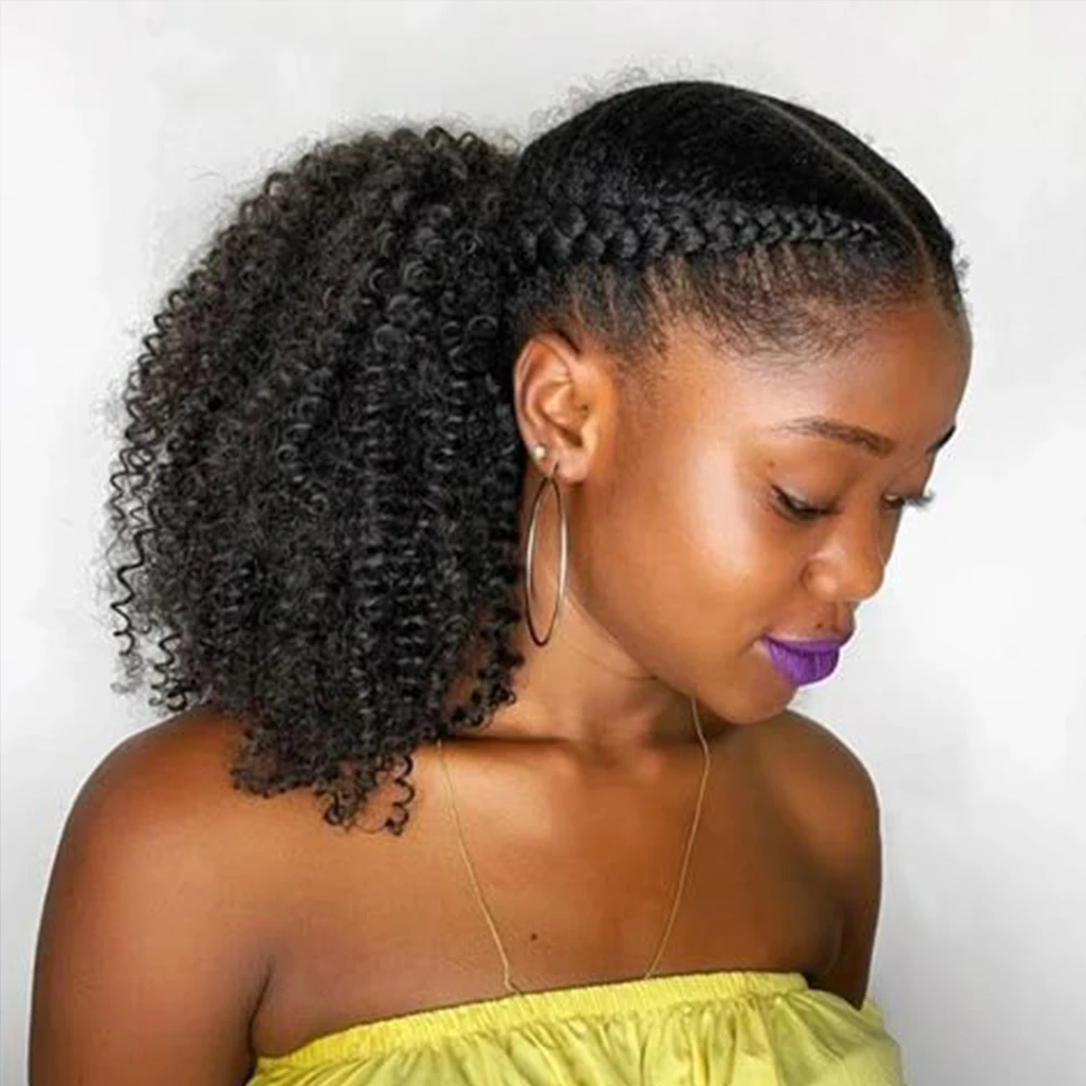 الأفرو غريب مجعد ذيل حصان ملحقات 10-24 بوصة الرباط 4B المنغولية ريمي شعر مستعار بشري كليب في الرباط ذيل الحصان #1