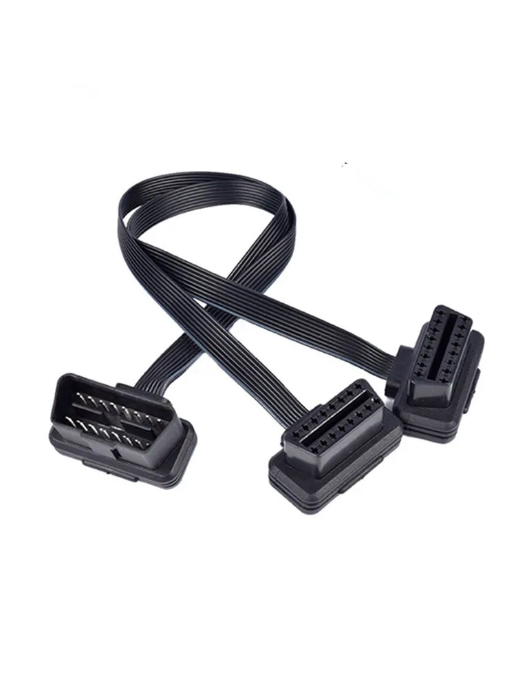 30CM OBDII Verlängerung Dual Connector Y Splitter OBD2 16PIN Stecker auf Buchse Verbindung Flach + Dünn als Nudel ELM327