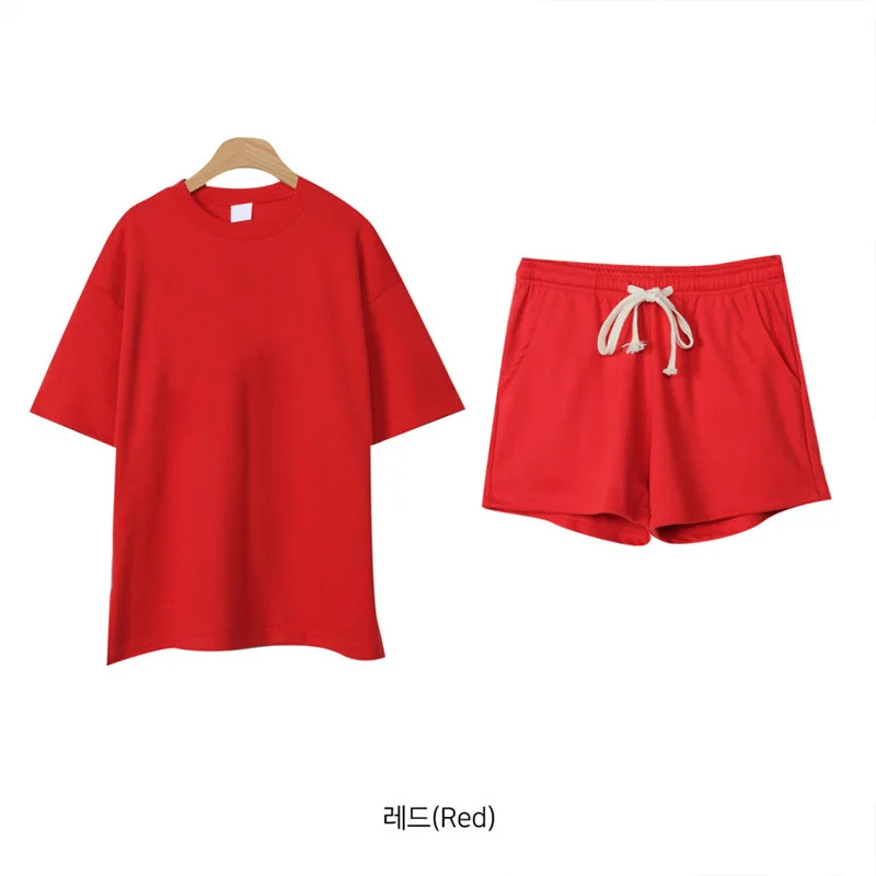 Women Two Piece Short Sets Half Sleeve Loose Casual Drawstring Shorts Suits Solid Round Neck Shirts Splice Office Lady