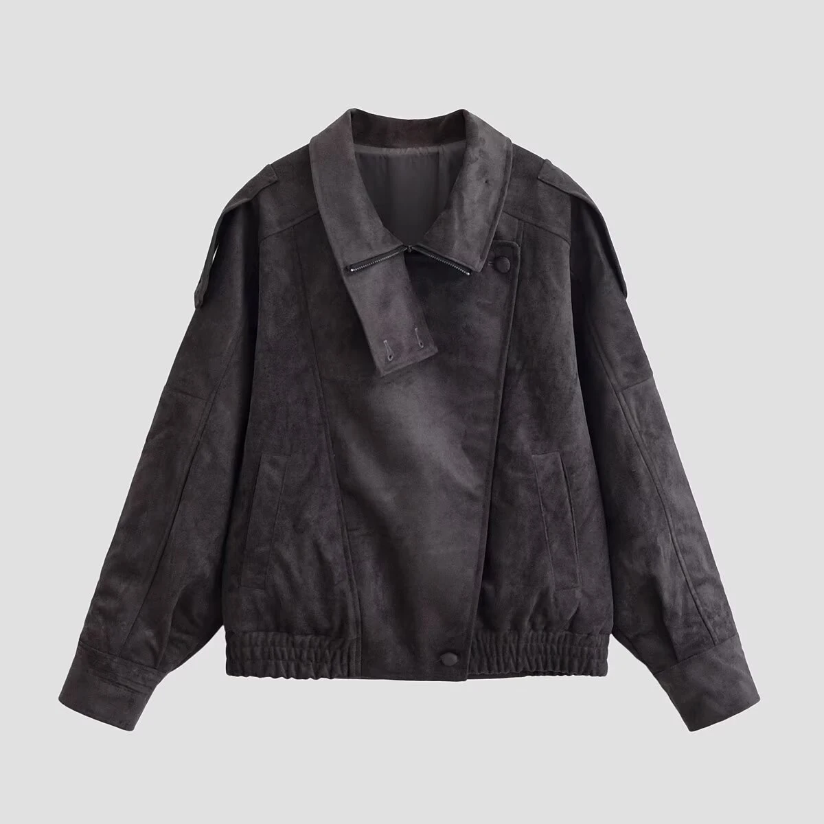 

2026 Spring New Product: Women's High End American Stand Collar Long Sleeve Leather Motorcycle Jacket