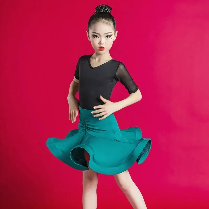 Girls Split Latin Dance Outfit, New Latin Dance Skirt, Slim Fit & Figure-Hugging, Standard Practice Dance Clothes for Kids