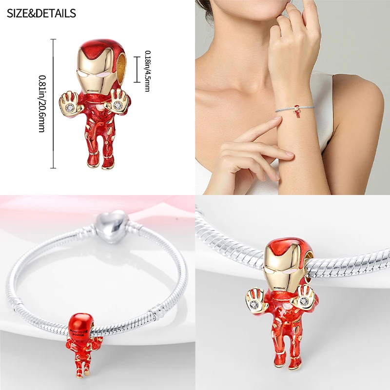 Perle de charme Marvel Wolverine en argent regardé 100% pour femme, convient au bracelet Pandora original, pendentif bricolage, bijoux Disney, 925