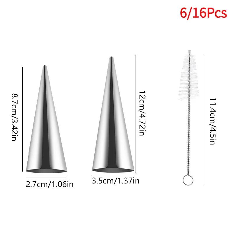 6/16Pcs Conical Tube Cone Roll Moulds Spiral Croissants Molds Cream Horn Mould Pastry Mold Cookie Dessert Kitchen Baking Tools.