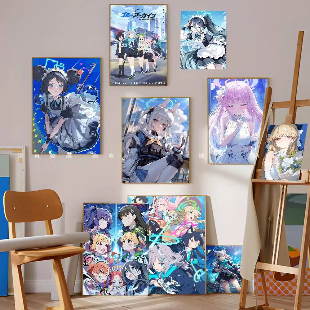 Anime-style games B-Blue A-Archive Classic Vintage Posters Decoracion Painting Wall Art White Kraft Paper Kawaii Room Decor