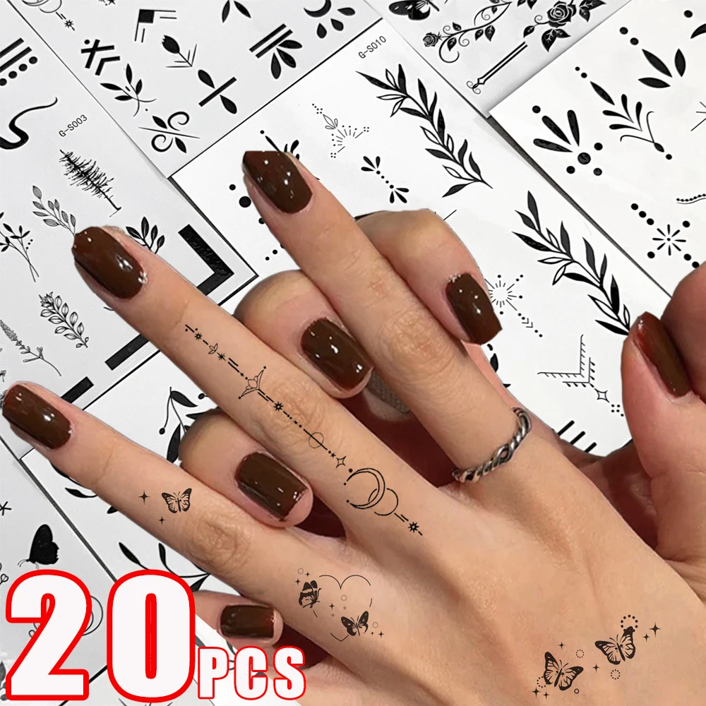 Waterproof Finger Tattoo Stickers Long-lasting Black Series Finger Wrist Temporary Tattoo Stickers Small Pattern Art DIY Tattoos