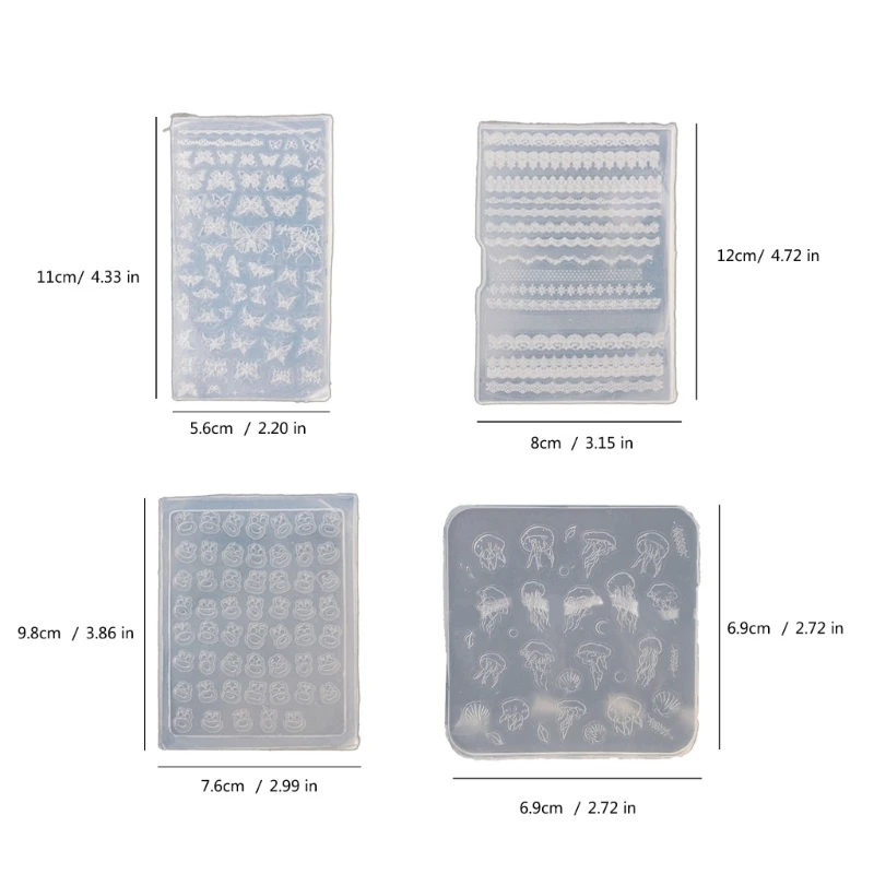 E0BF práctico molde silicona resistente para tallado uñas con diseños rosas y mariposas para suministros decoración