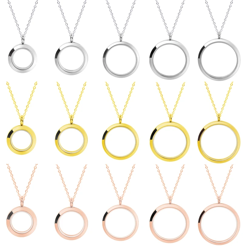 Stainless Steel Trendy Round Memory Medaillon Locket Pendant Necklaces For Women Living Picture Relicario Collares Jewelry Bulk