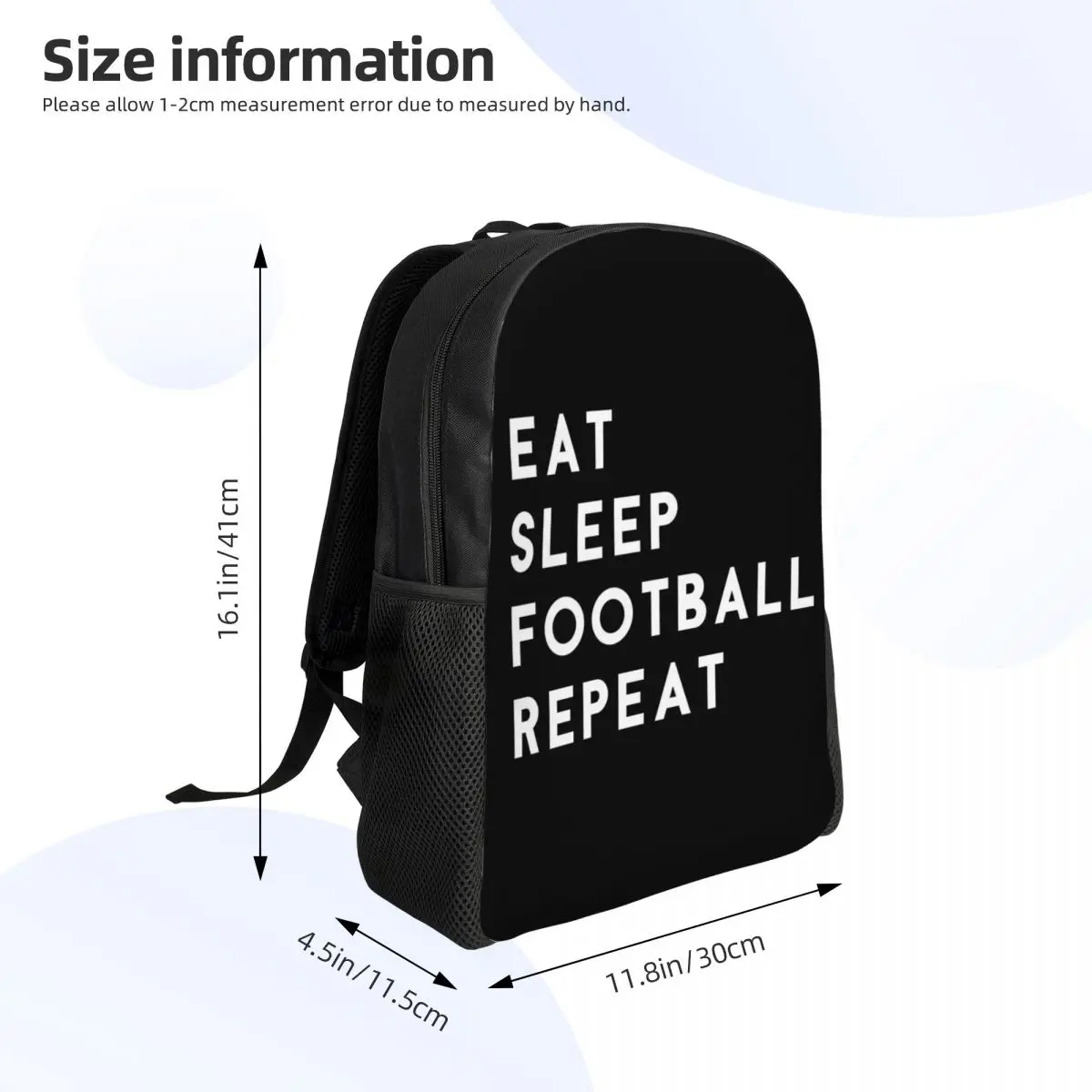 Eat Sleep Football Repeat Backpack Hot Sale Daypack Large Capacity Kids BookBag School Bag Shoulder Bags for Men Women