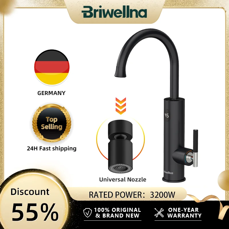 Briwellna New Instant Hot Water Heating Faucet With Universal Nozzle 220V Electric Faucet Hot and Cold Dual Use Hot Water Tap