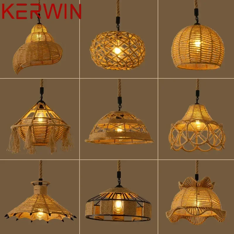 KERWIN American Style Retrohemp Rope Chandelier Nostalgic Loft Industrial Style Internet Cafe Restaurant Hot Pot Shop Pendant