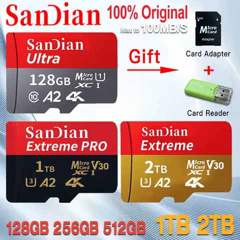Original High speed 100MB/s memory cards 1TB 2TB TF/SD Class 10 UHS-I A2 V30 mini sd card TF card for Mobile Phone Camera