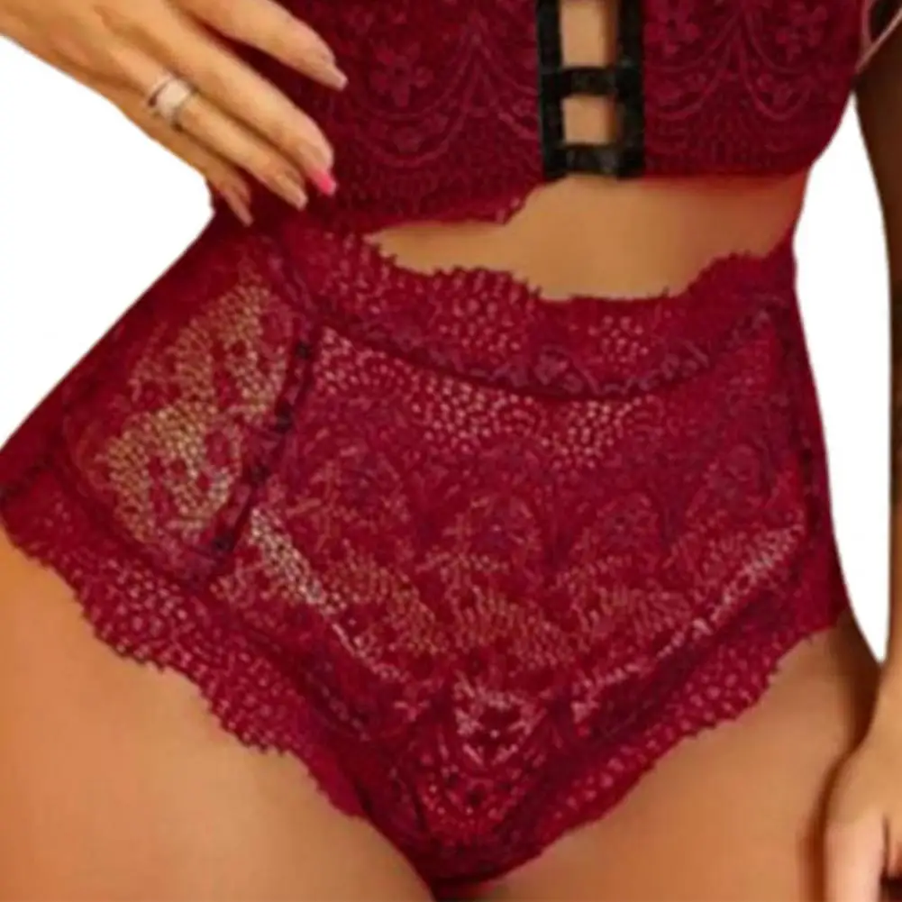 Set 2pcs Corset Crop Top Briefs Underwear 3/4 Cups Wireless Bra Briefs Set Two Pieces Female Lace Bra High Waist Panty