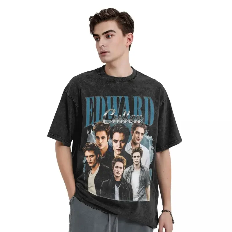 Edward Cullen Retro 90 omaggio Twilight Washed T-shirt Streetwear Hip Hop T-shirt Robert Pattinson Tees for Men Women Cotton