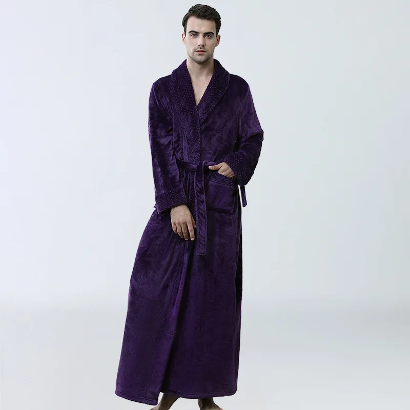 

Coral Fleece Sleepwear Men Flannel Robe Loungewear Winter Kimono Bathrobe Gown Nightdress Loose Casual Nightgown Home Clothes