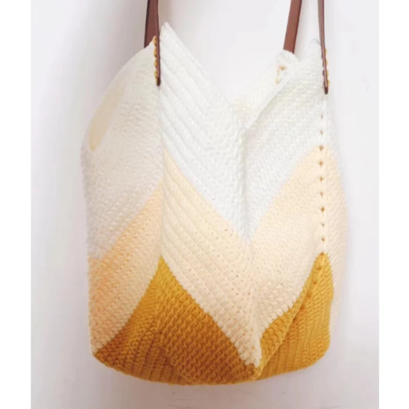 Bolso de hombro tejido a mano para mujer con rejilla de abuela y forro, bolso de playa simple y moderno, bolso de compras