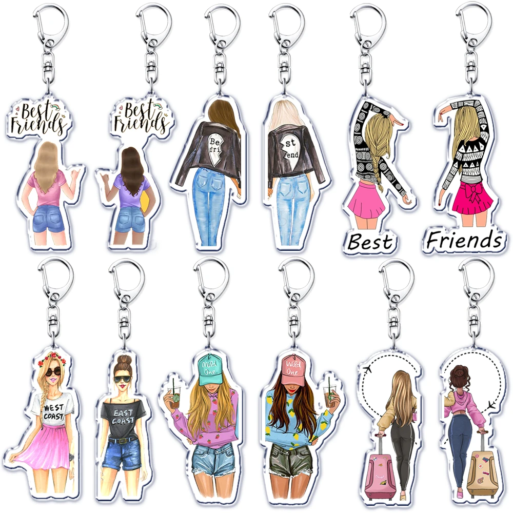 Memorable Cartoon Best Friends Girls Keychains Ring for Accessories Bag Anime Friend Pendant Keyring Jewelry Fans Birthday Gifts