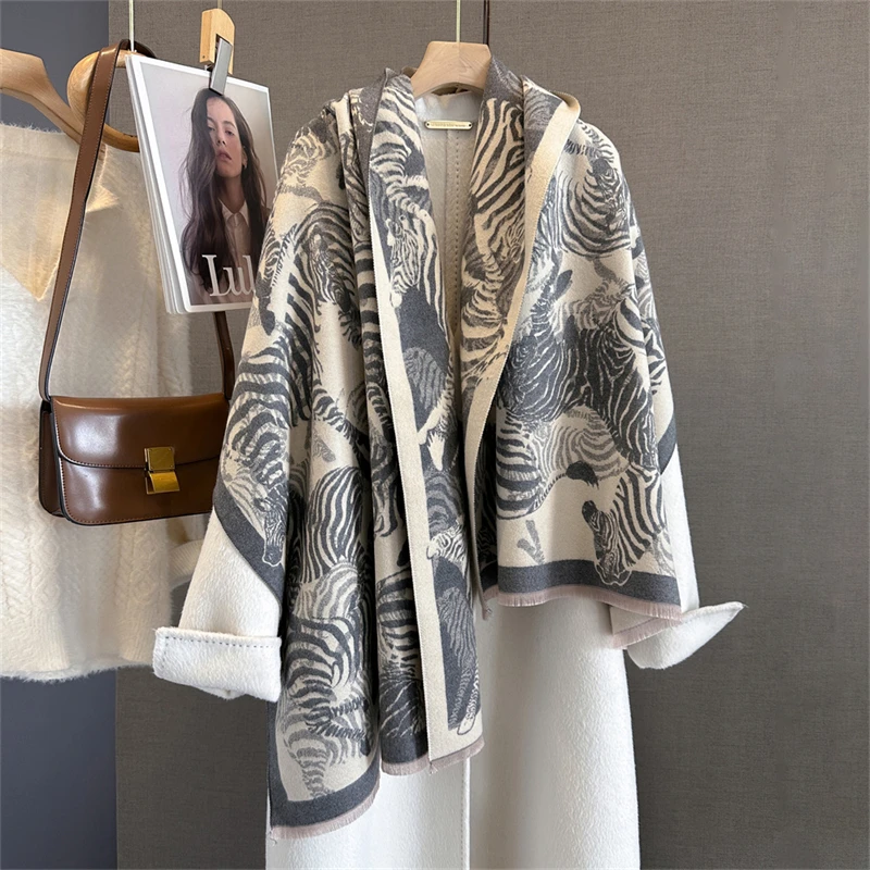 

Женский зимний шарф, кашемировые шали и накидки из пашмины, Bufandas, теплые толстые шарфы с цветочным принтом, одеяло для женщин, новинка 2023 года