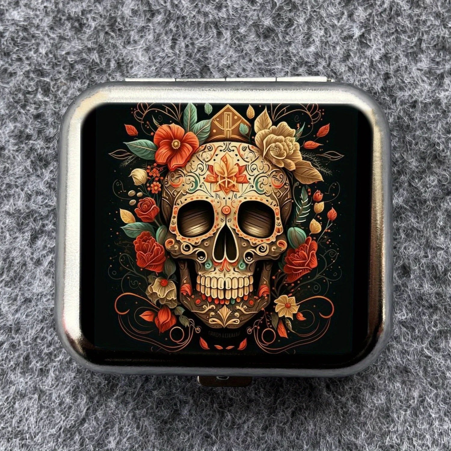 Skull Color Picture Mini Metal Ashtray, Portable Small, Outdoor Portable Pocket, Car Ashtray Creative Car Accessories, Durable