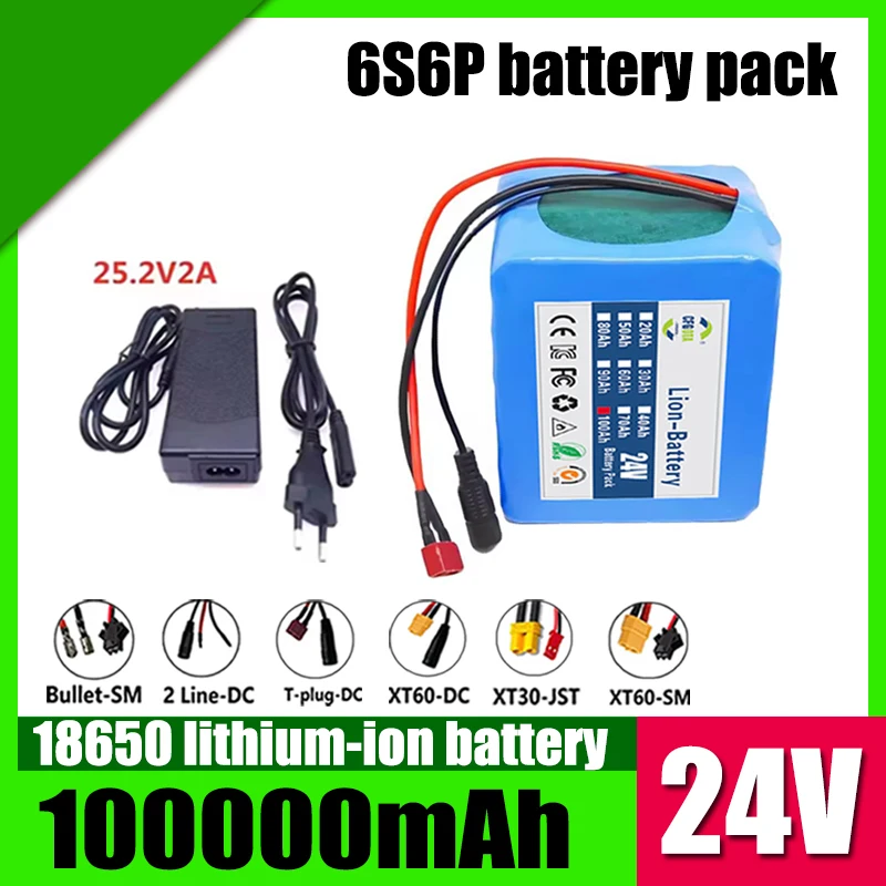 24V 100Ah 6S6P battery pack 18650 lithium-ion battery pack, multiple socket options, electric scooter battery, built-in BMS