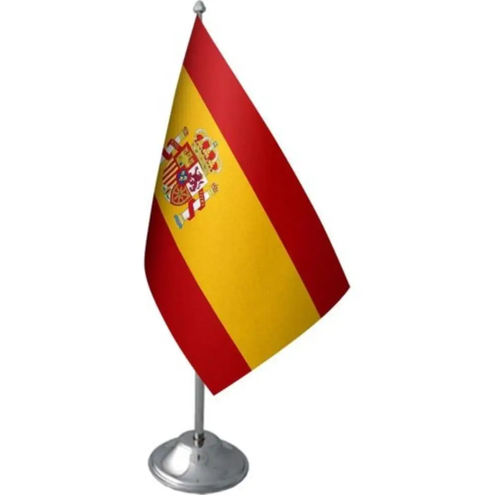 Table Top Spain Flag Chrome Pole Table Flag Set Flag Double layer satin fabric is made of. Made in Turkey