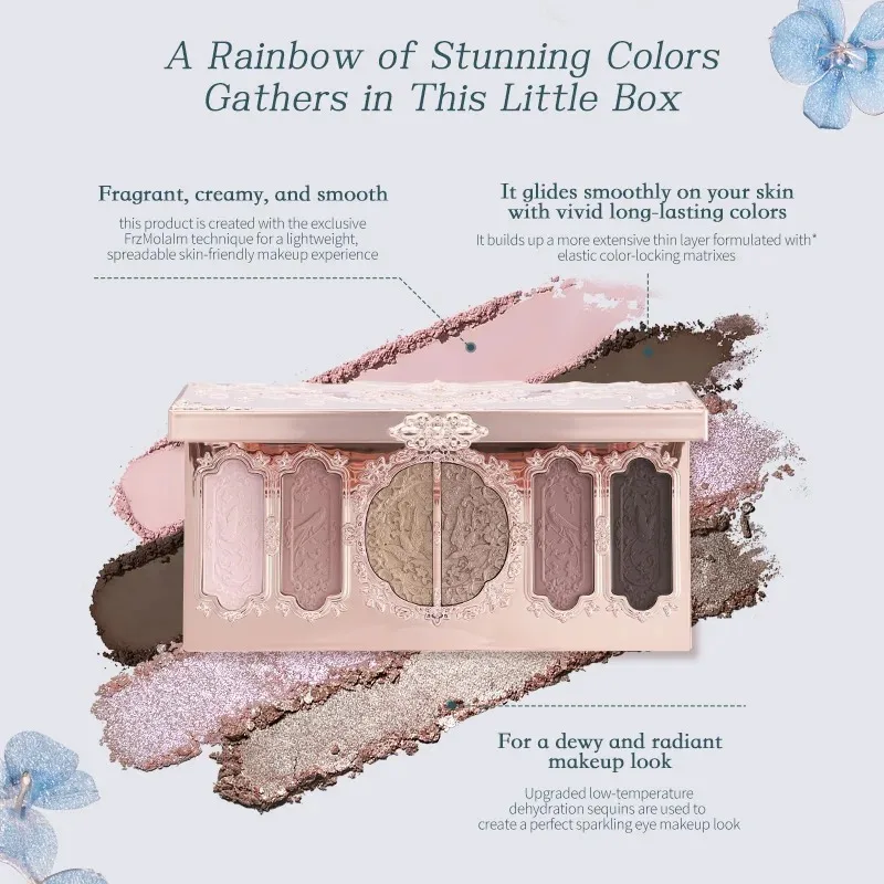 Flower Knows Makeup Butterfly Cloud Collar Collection Embossed 6 Color Eyeshadow Palette Long Lasting Waterproof Gliter For Eyes