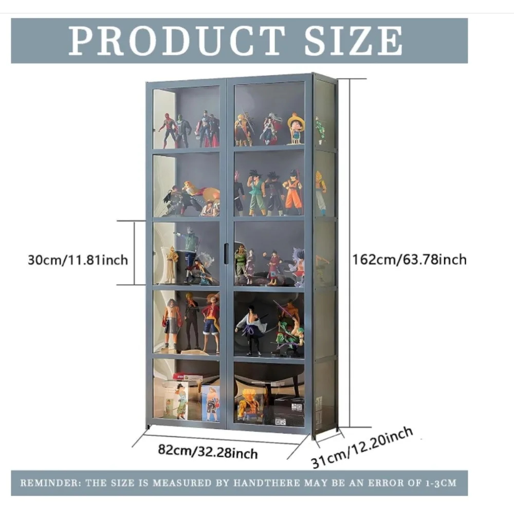 5-Tier Display Cabinet with Acrylic Doors, 64Transparent Bamboo Curio Display Case for Figures, Display Shelves for Collectibles