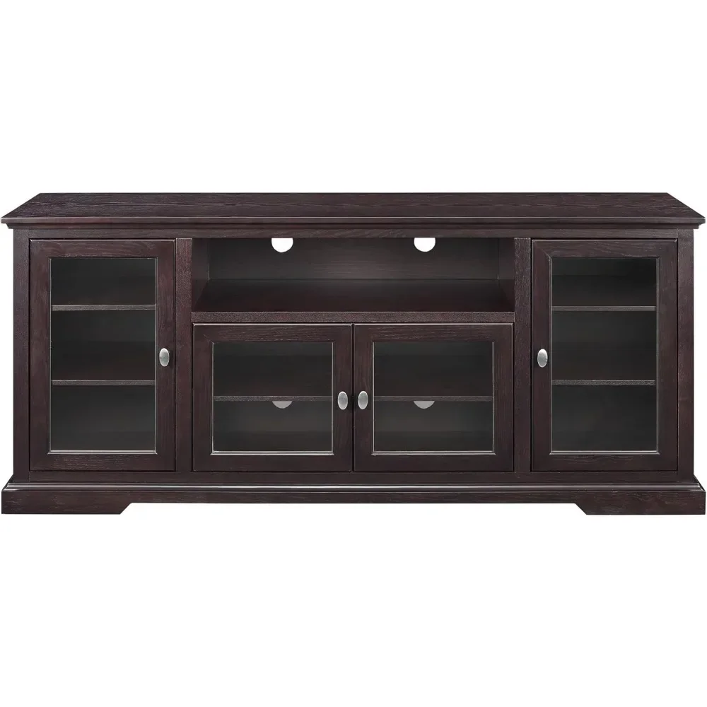 Brahm Classic Glass Door Storage TV Console for TVs up to 80 Inches, 70 Inch, Espresso Brown