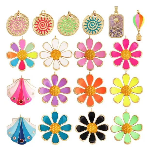 Enamel Jumbo Flower Snail Balloon Charm, 18K Real Gold Plated Colour,Necklace Bracelet Pendant for Handmade Jewelry Supplies M27