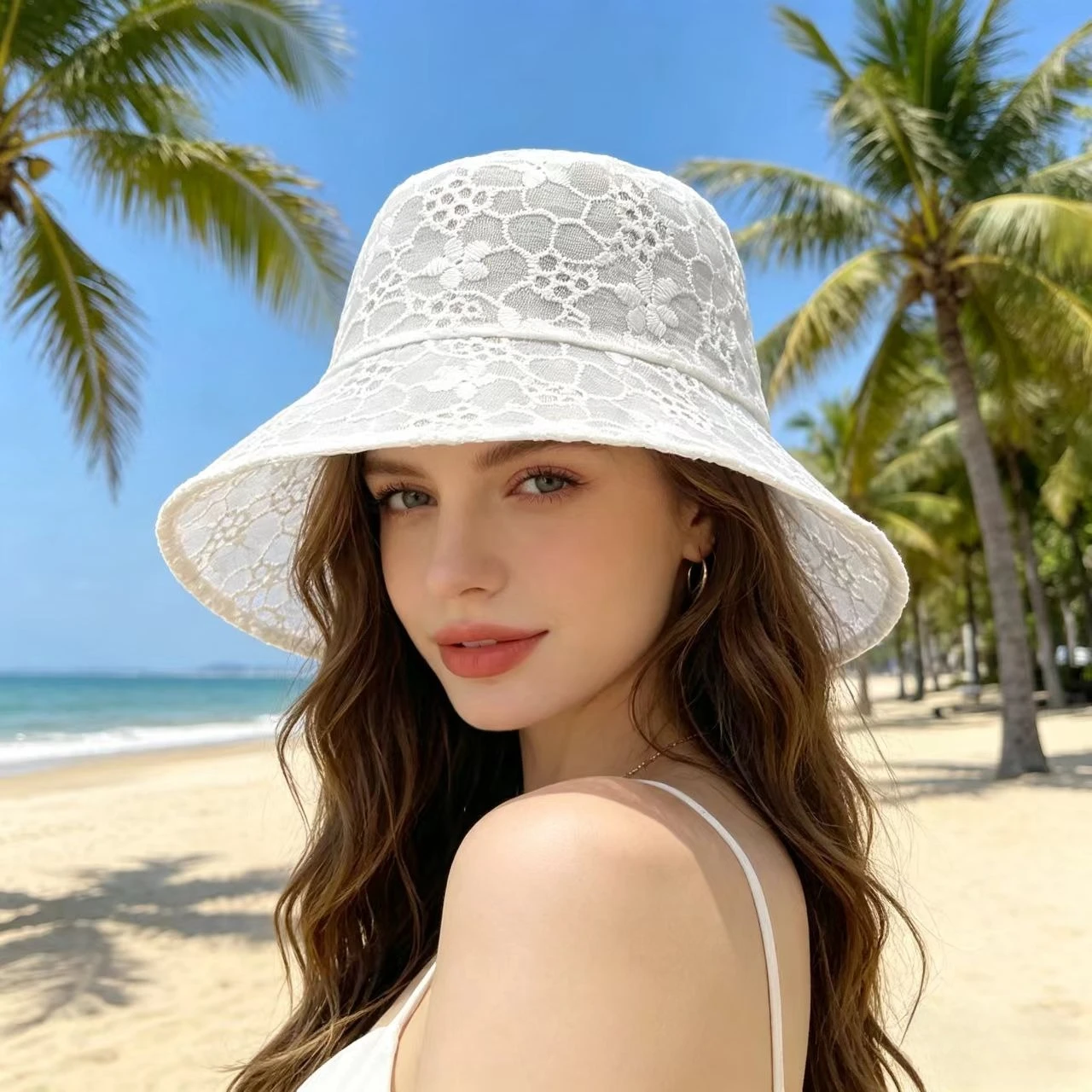 

Ins Popular Summer Lace Bucket Hat For Women White Black Breathable Hollow Fashion Beach Sunshade Fisherman Cap Bonnets Gift