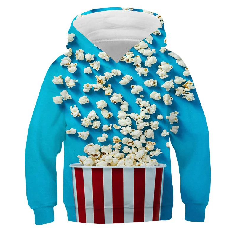 Fashion 3D Printed Funny Food Hoodie Men Popcorn French Fries Candy Graphic Hoodies Kids Hooded Sweatshirts Teens Clothes Tops