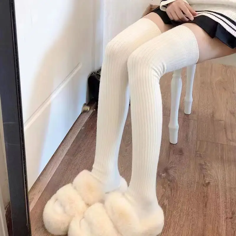 Medias sexis hasta el muslo para mujer, calcetines por encima de la rodilla a rayas para otoño e invierno, bonitos calcetines de punto doble para mujer, muy elásticos que combinan con todo