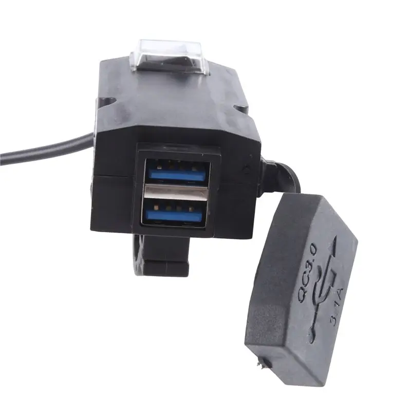 12V-24V QC3.0/3.1A Dual USB Port Waterproof Motorcycle Handlebar Adapter Power Supply Socket-AEF7
