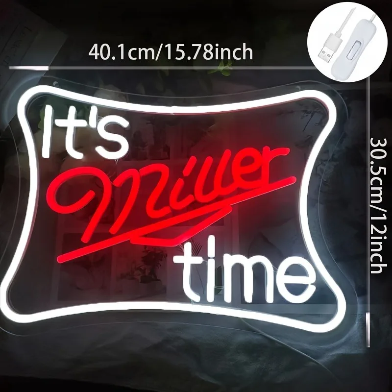 'It's Miller Time' LED Neon Neon Signs Light Signs Custom Personalized Neon Lights for Home Beer Bar Bedroom Cafe Recreation Roo