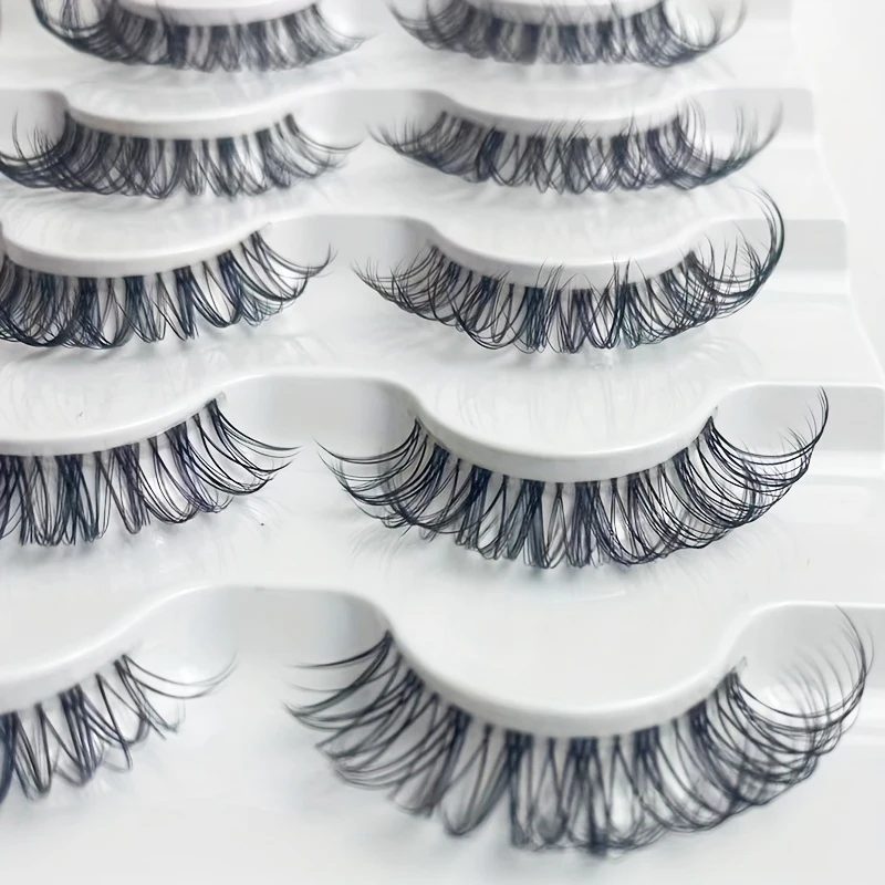 透明な茎のふわふわでカールしたDHストライプまつげ -5ペア、それは目をより生き生きとさせるクロス厚まつげです