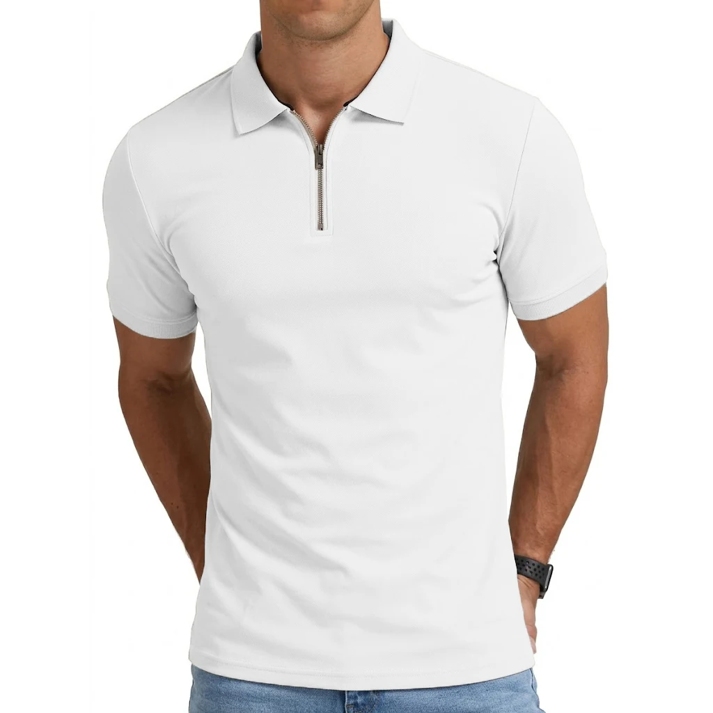 Summer Mens Short Sleeve T-shirts Casual Football Jersey Zip Shirts for Men Lightweight Luxury Polo Shirts for Work Athletic Gym