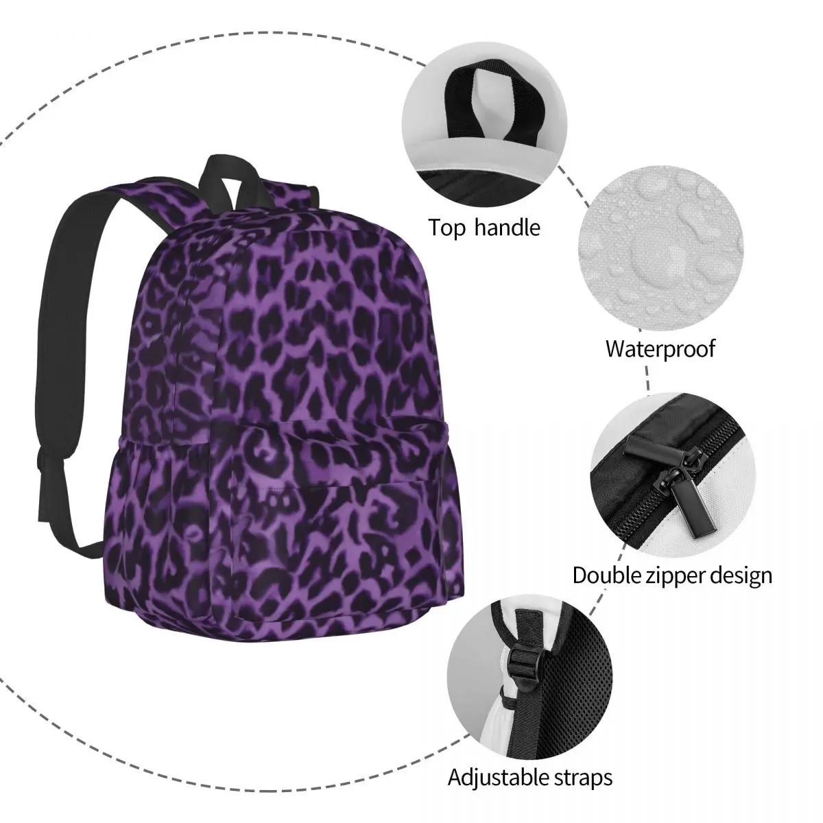 Imagem -05 - Leopardo Roxo Mochila Animal Print Universidade Mochilas Menina Kawaii Escola Bolsas Design Soft Mochila