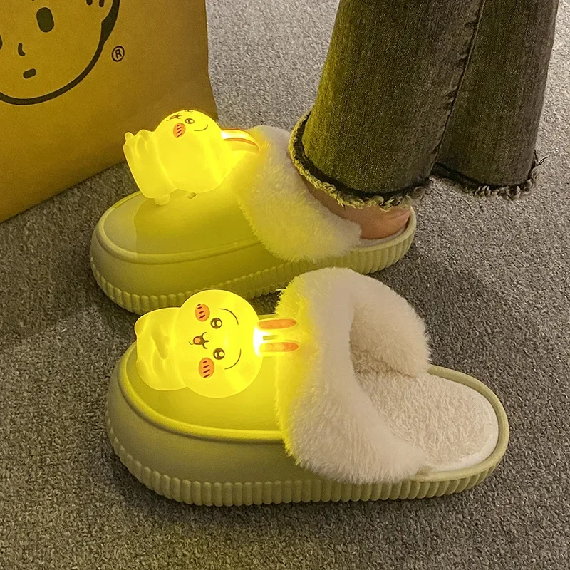Anime Chiikawa Cotton Slippers Shine Girls Outdoor Wear Anti-Slip Cute Kawaii Y2K Winter Home Slippers Usagi Women Slippers Gift